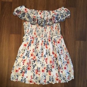 Off-the-shoulder floral dress with eyelet lace